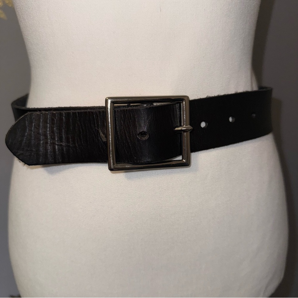 Urban Outfitters Men’s Sm Black Leather Belt Silver Buckle Casual Biker‎ Modern